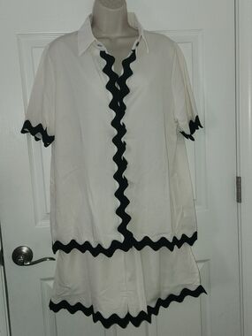 Women's Cream Pajama Set with Black Trim
